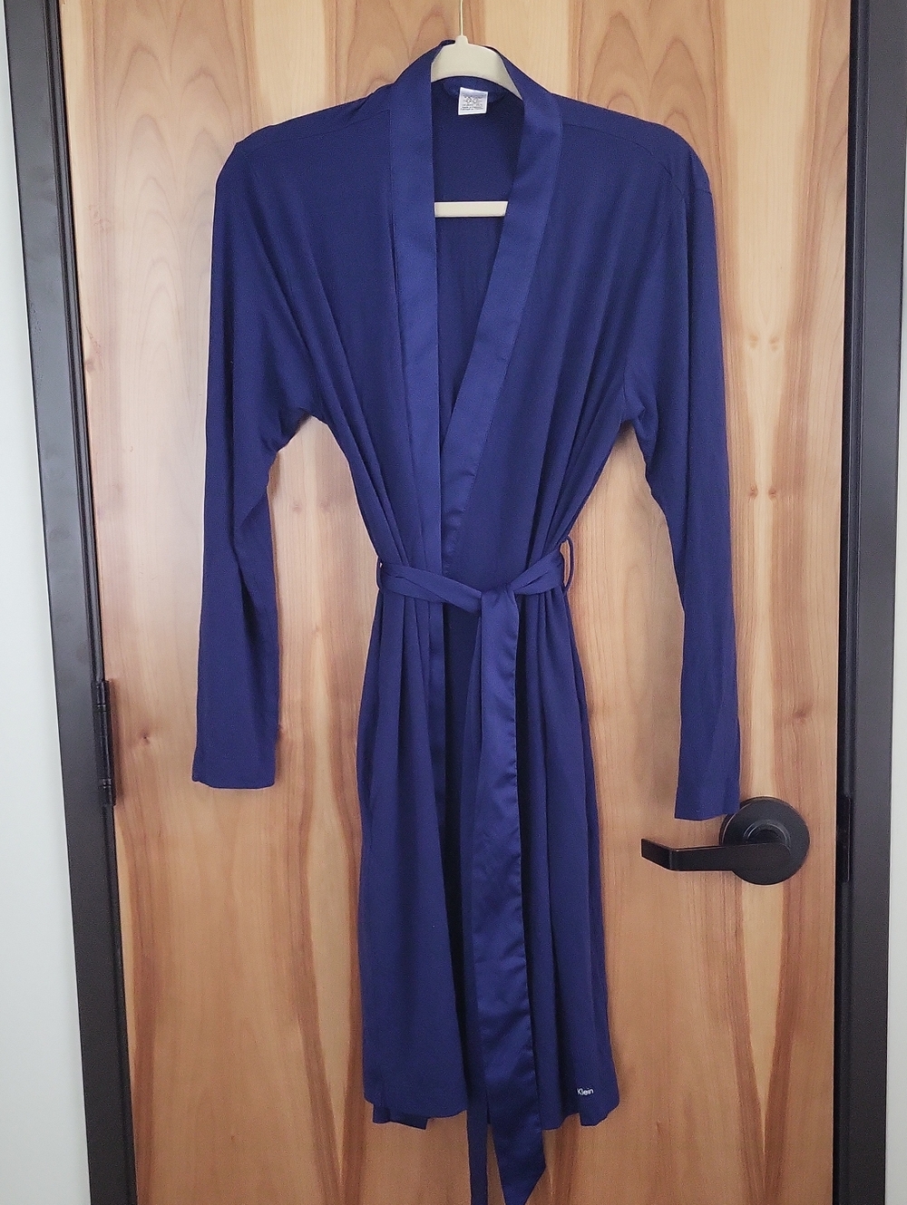 Calvin Klein Navy Satin-Trim Robe